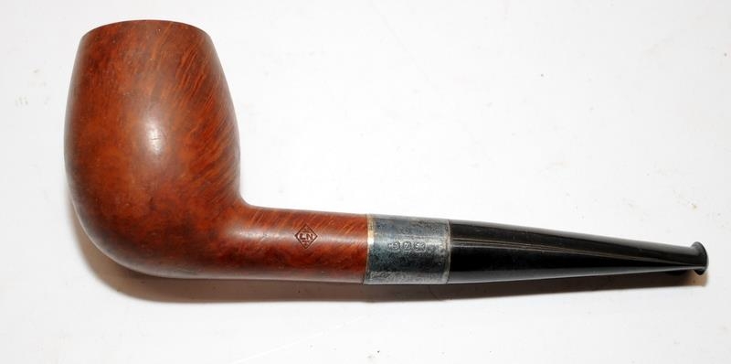 Collection of vintage briar pipes with amber mouthpieces, includes a silver collar example and a - Image 2 of 4