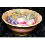 Exceptional Royal Worcester hand painted fruits bowl signed by Thomas Lockyer. With pink blush