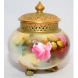 Superb A. Lane signed Royal Worcester gilded blush ivory large pot pourri with pierced collar and