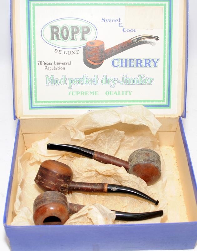 Collection of vintage Ropp De Luxe cherry pipes. All presented in an unused condition and in an