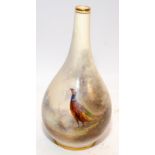 Stinton signed Royal Worcester gilded blush ivory stem vase with hand painted partridge decoration