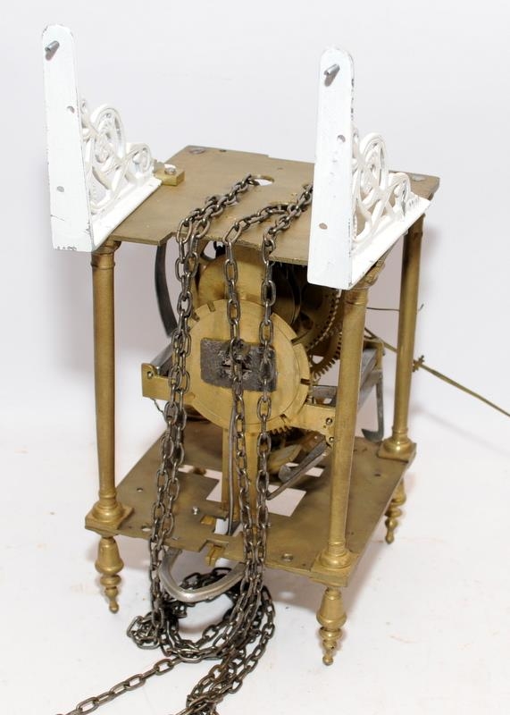 Antique bracket clock movement requiring attention c/w weight and bell - Image 4 of 4