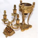 Heavy vintage French Empire ormolu urn resting upon three Centaurs standing 30cms tall c/w a vintage