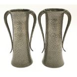 Pair of Arts & Crafts Sillustre Pewter vases each 18cm tall.