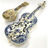 Delft porcelain violin together with a porcelain mandolin (2).