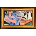 E Crook signed abstract painting of a lady in gilt frame 95x57cm