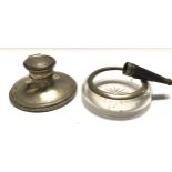 Silver hallmarked inkwell London 1925 together with a silver rimmed glass bowl and cheroot holder (