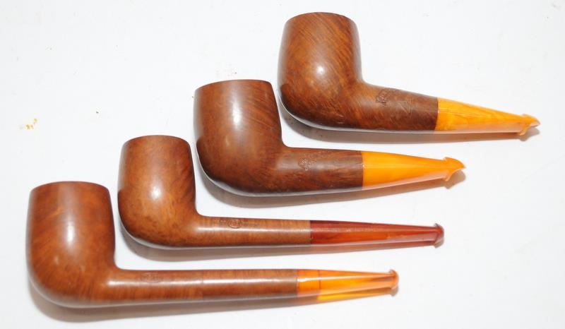 Collection of vintage briar pipes with amber mouthpieces, includes a silver collar example and a - Image 4 of 4