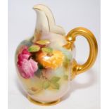 Austin signed Royal Worcester gilded blush ivory flat back vase with hand painted floral decoration,