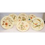 Six antique Royal Crown Derby 22.5cms dessert plates in the Harrow pattern. All different designs