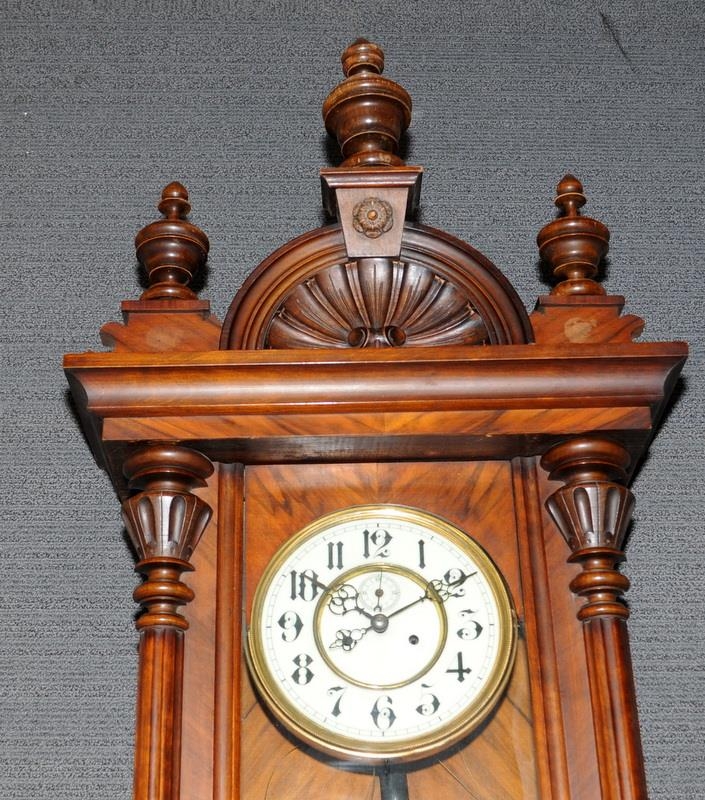 Quality weight driven pendulum wall clock c/w weights, keys etc. Good size o/all length approx - Image 2 of 3