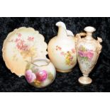 Four pieces of antique Royal Worcester gilded blush ivory with hand painted decoration. Includes