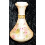 Antique Royal Worcester gilded blush ivory large bulbous base vase with hand painted floral