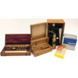 Antique Sikes Hydrometer in original case together with a collection of miniature microscopes.