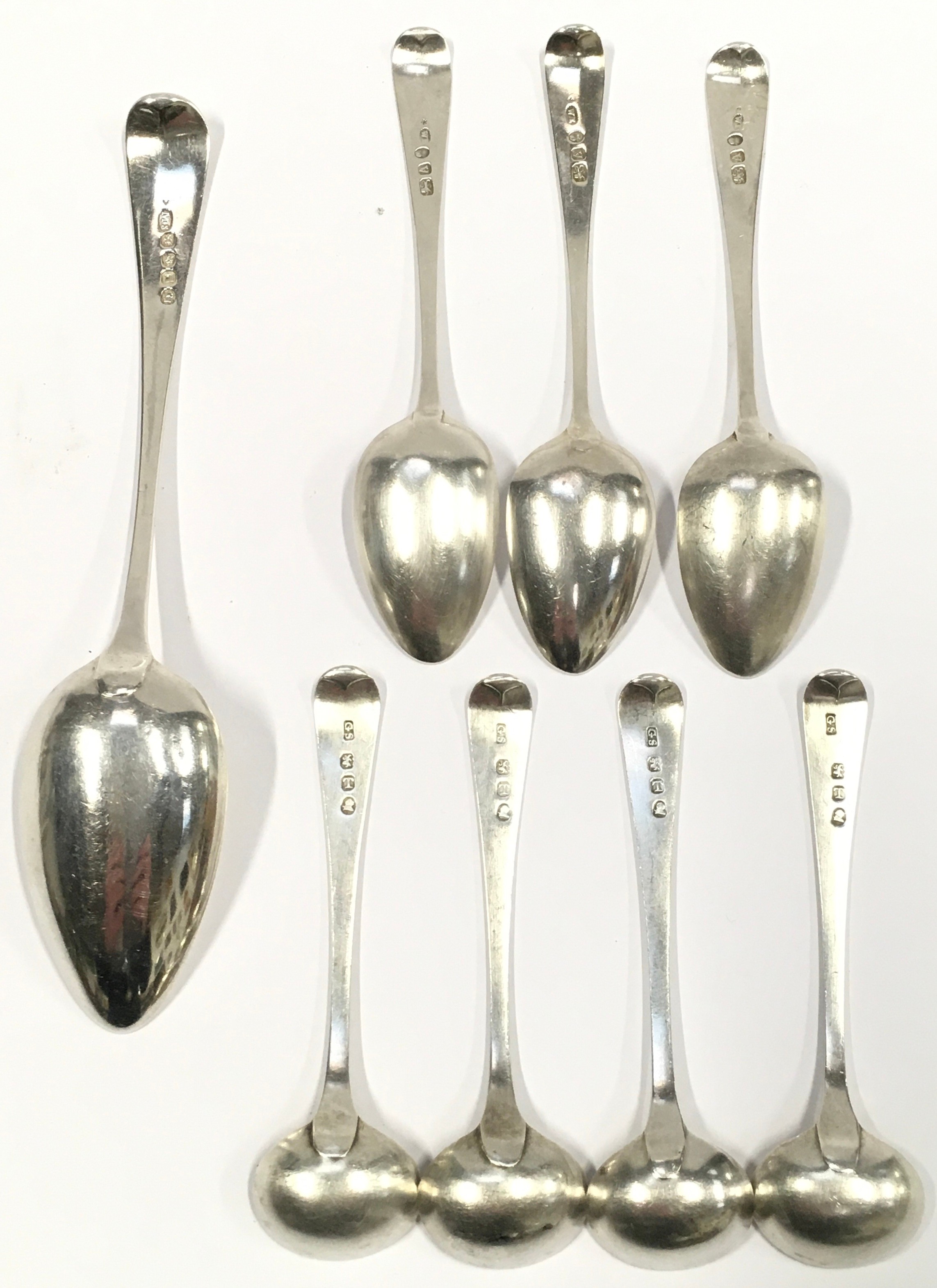 Collection of eight Georgian silver hallmarked spoons total weight 119g. - Image 2 of 5