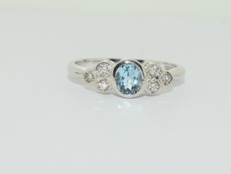 9ct white gold aquamarine diamond ring, size L - Image 5 of 5