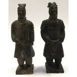 Pair of miniature terracotta warrior figures the tallest measuring 23cm in height.