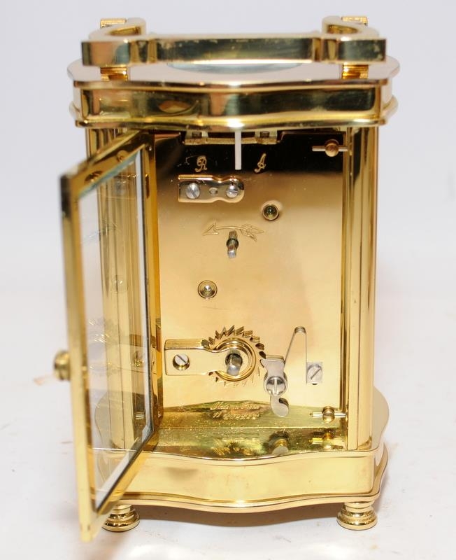 Quality brass 8 day carriage clock with French lever movement. Dial signed by local jeweller - Image 4 of 5