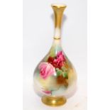 Royal Worcester gilded blush ivory stem vase with bulbous base with hand painted floral decoration