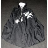 Unusual black Masonic Knights of Malta hooded cape/mantle with Knights Templar Maltese Cross