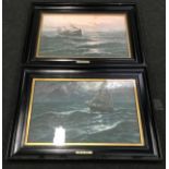 Pair of Victorian seascape prints in ebonised black and glazed frames "Four Bells" and "Eight