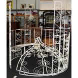 Large circular garden arbour of metal construction with white painted finish. Approx 280cms tall x