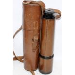 Poss. WW2 era military issue 4 drawer telescope c/w original leather case. Etched to barrel: Tele.