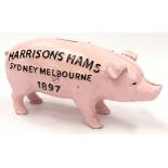 Harrison's Hams cast metal pig money box 20cm long.