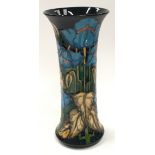 Moorcroft Philip Gibson limited edition Rhapsody vase 2001. Cylindrical flared form. 26cm tall.