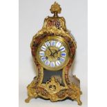 Antique French Boulle mantel clock with faux tortoiseshell and ormolu case, dial features hand