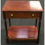 Mahogany single drawer lamp table with magazine shelf to base 70x60x39cm.