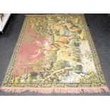 Vintage hand woven silk rug depicting a forest scene 180cms x 120cms