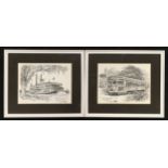 Don Davey: Pair of framed and glazed prints of etchings relating to New Orleans "Steamer Natchez"