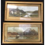 Pair of unsigned framed and glazed watercolours each measuring 61x32cm. Frames require attention.