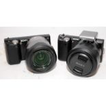 Two Sony Mirrorless compact digital cameras with interchangeable lens facility. Models NEX-5 and