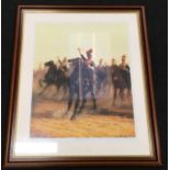 Ernest Crofts: Framed and glazed military print "Halt of the 12th Lancers" 85x73cm.