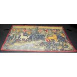 Large fabric backed tapestry wall hanging depicting the shields of the Knights of the Round Table