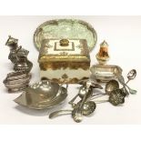Small collection of silver plated items to include Ronson lighter.