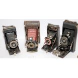 Collection of vintage folding bellows cameras, four in lot to include Zeiss Ikon and Kodak