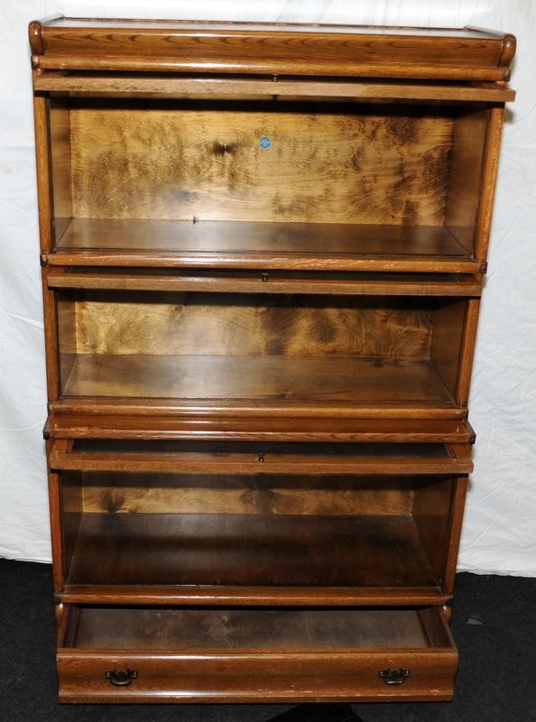 Globe Wernicke oak book case with three glazed doors above a drawer. 86.5cm (W), 35.5cm (D), - Image 3 of 7