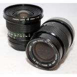 Canon FD 20mm 1:2.8 wide angle lens c/w a Canon FD 135mm 1:3.5 zoom lens