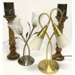 Pair of modern wooden candlesticks together with two modern lamps (4).