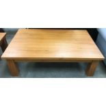 Modern large heavy oak coffee table of rectangular form on square legs 140x85x46cm.