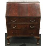 Late Victorian/Edwardian mahogany bureau. Fully cantilever fitted interior - inkwells - key all