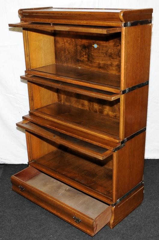 Globe Wernicke oak book case with three glazed doors above a drawer. 86.5cm (W), 35.5cm (D), - Image 6 of 7
