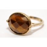 New faceted Tigers eye gold on 925 silver ring Size P