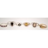 6 x Vintage Gemset 925 silver rings.