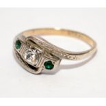 Genuine Art Deco Emerald paste 9ct gold ring Size K 1/2.