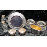 A small selection of silver items to include picture frame, scent bottles etc.