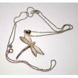 Mother of pearl 925 silver dragonfly pendant.